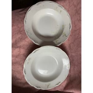 Antique Globe Pottery England Floral  Scalloped Rim Soup Bowl, Victorian